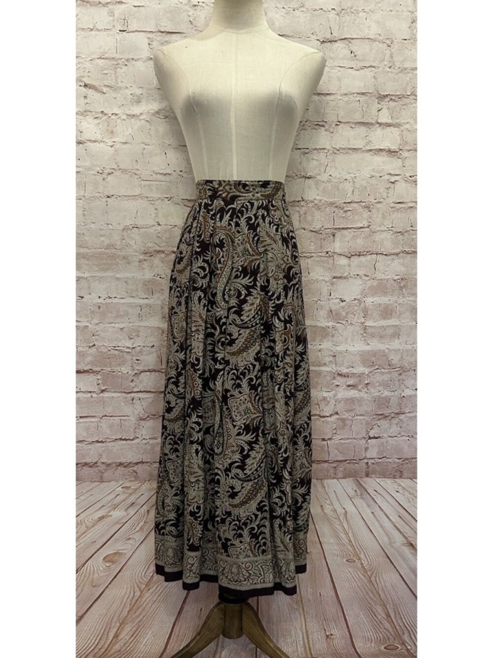 Lee David Pleated Midi Skirt Womens 1X Plus Paisley Print Rayon Vintage NEW